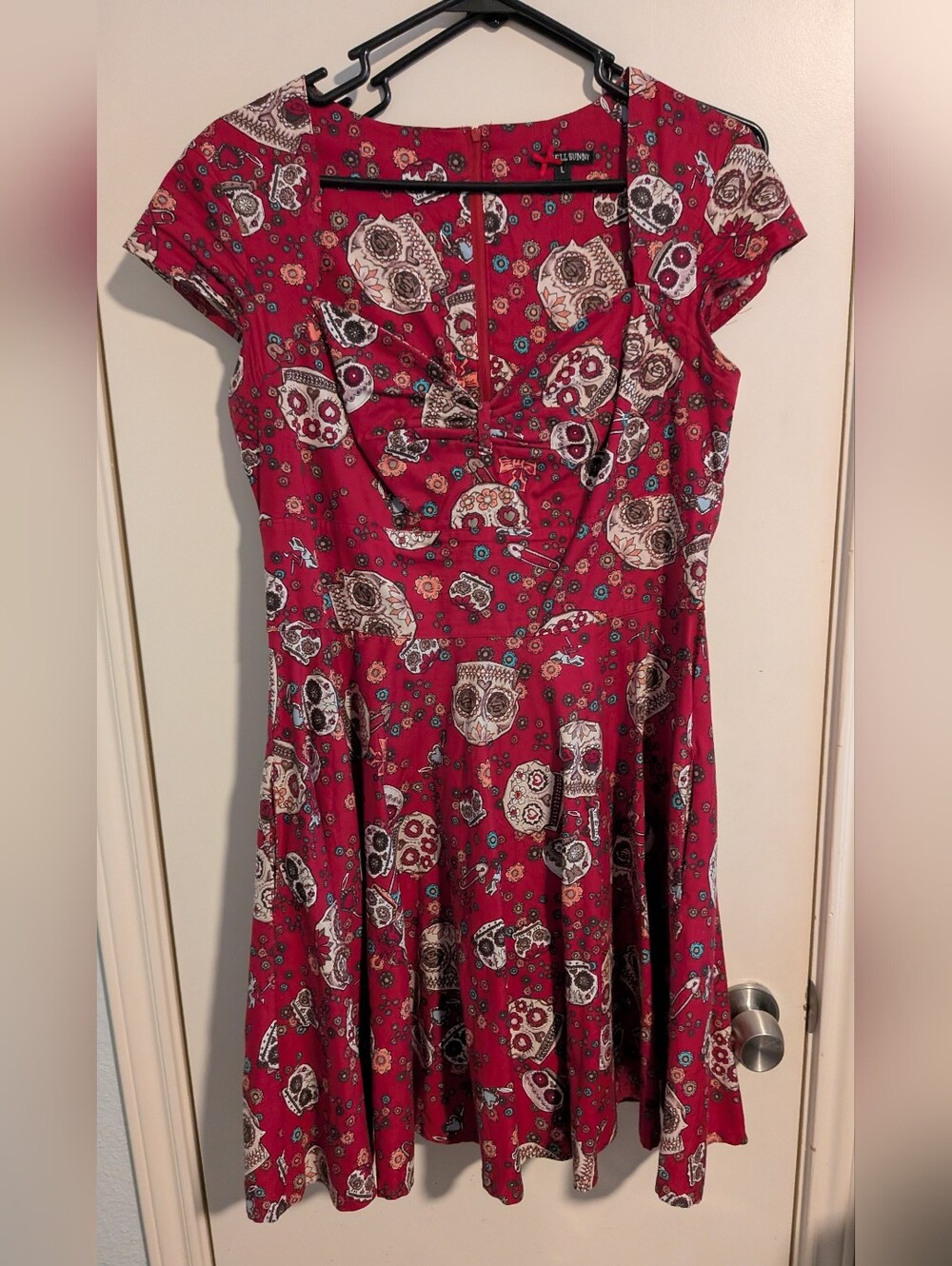 Hell Bunny Red Sugar Skull (Day of the Dead) Print Retro Fit & Flare Dress